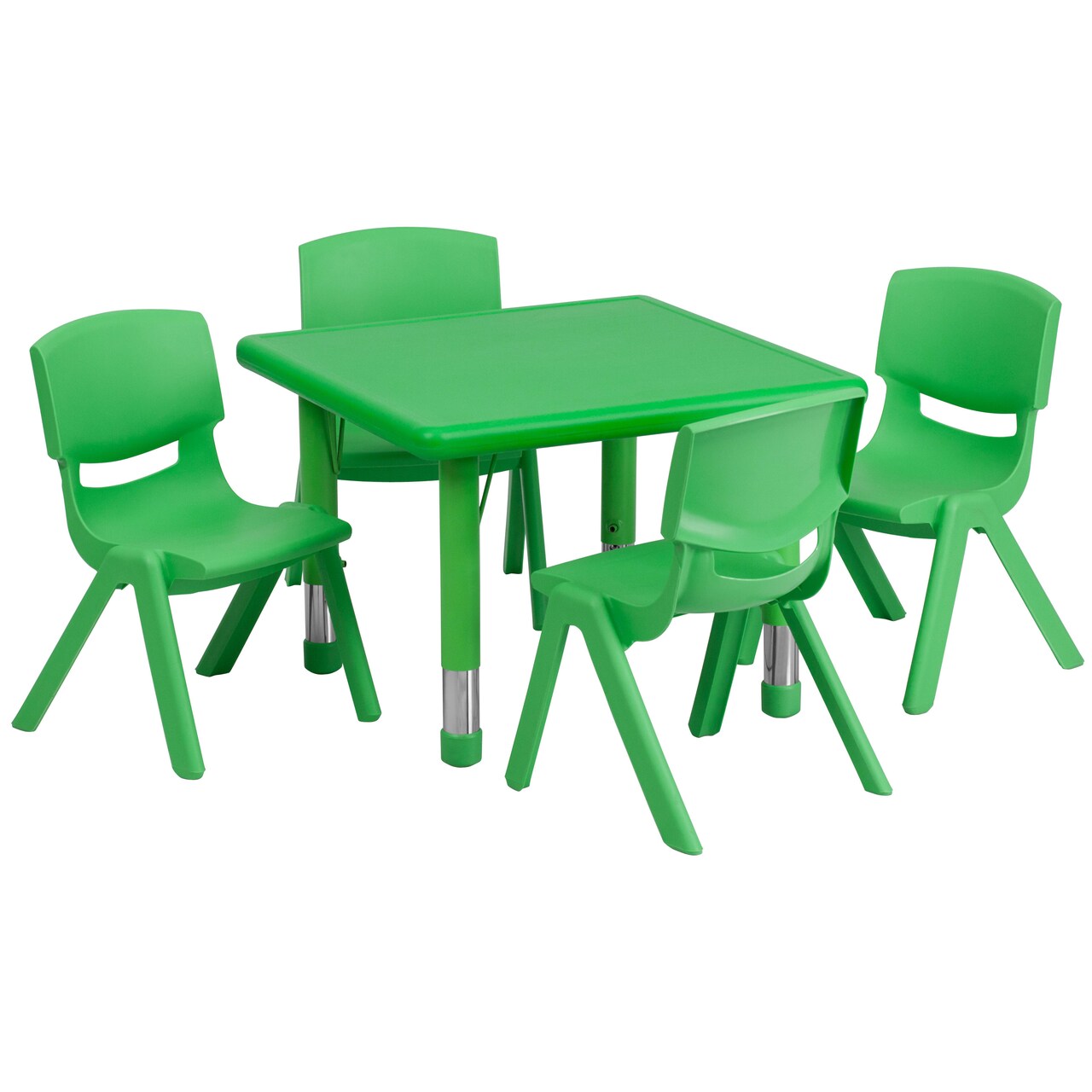 Emma and Oliver 24" Square Plastic Height Adjustable Activity Table Set with 4 Chairs